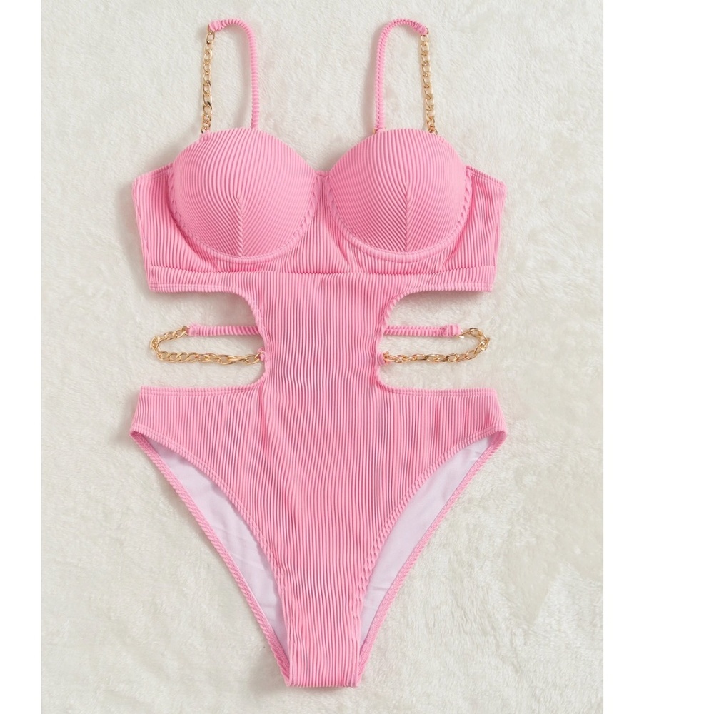 Ribbed Cut out Tie Back Monokini One Piece Swimsuit - Picture 13 of 13